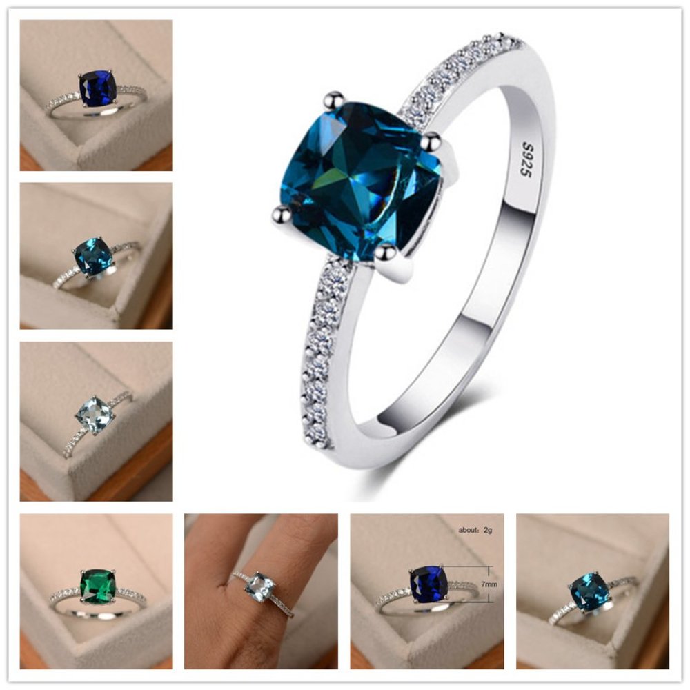 Trendy Anillo Blue Square Gemstone Shiny 925 Silver Ring for Women, VIP328 - Picture 3 of 3